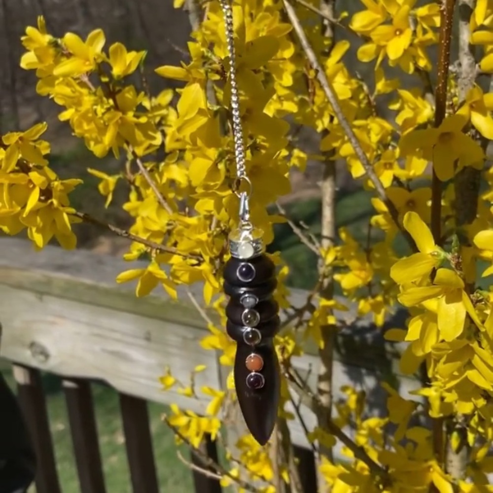 Egyptian rosewood chakra crystal pendulum with beaded chain